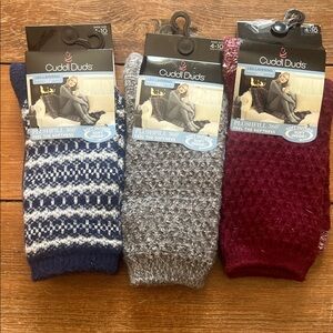 3 pair bundle Cuddl Duds Plushfill Socks - Navy, Gray, Burgundy